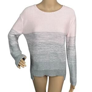 VINCE Pink Gray Ombre Space Dye Degrade Stripe Cotton Cashmere Sweater SZ L